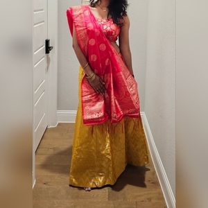Red gold and yellow Indian lehenga